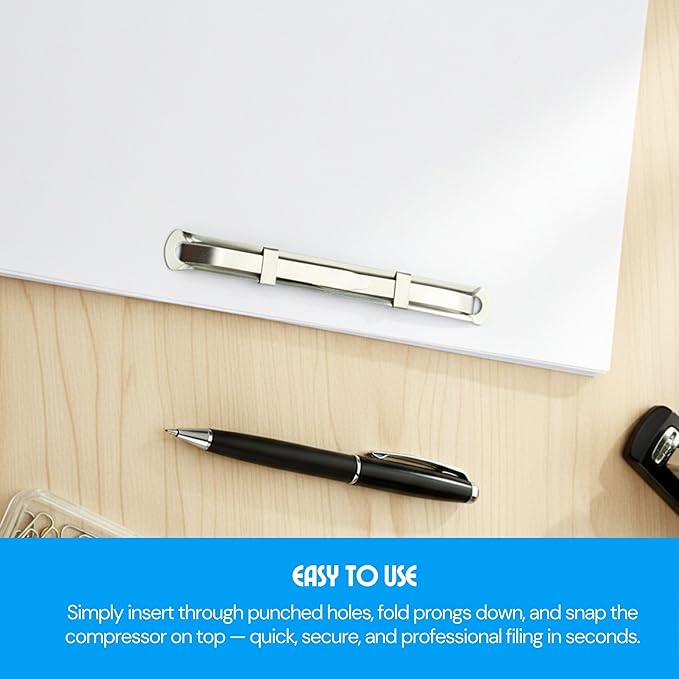 OLYMPX 50 Pcs of 2ā Capacity Premium Metal Prong Paper Fastener Complete Set, 2.75 Inch Base with Standard 2-Hole Punch Compressor for Paper File Folder, 50 per Box