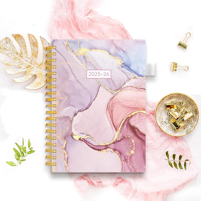 Academic Planner 2025-2026, Weekly and Monthly Planners for Women, Jul.2025 - Jun.2026, AIMPEAK Daily Calendar Planner for Teacher & Student, Monthly Tabs, Pink Marble, 7"x10"