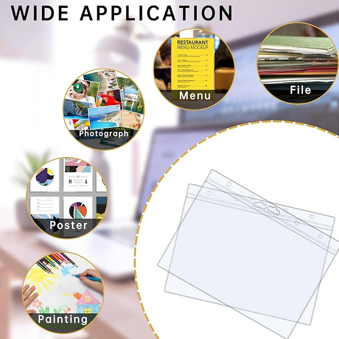 12PCS Hard Sheet Protectors 8.5 x 11 Waterproof Resealable Zip Page Protectors Clear Hard Plastic Sleeves for Photos Birth Certificate, Heavy Duty Document Holder Wall Sign Holder, Horizontal