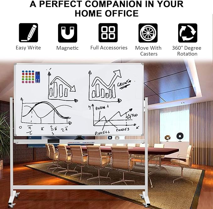 Mobile Whiteboard 72"x40" Magnetic Dry Erase White Boards on Wheels Double-Sided Large Whiteboard with Rolling Stand for Classrooms, Offices and Home