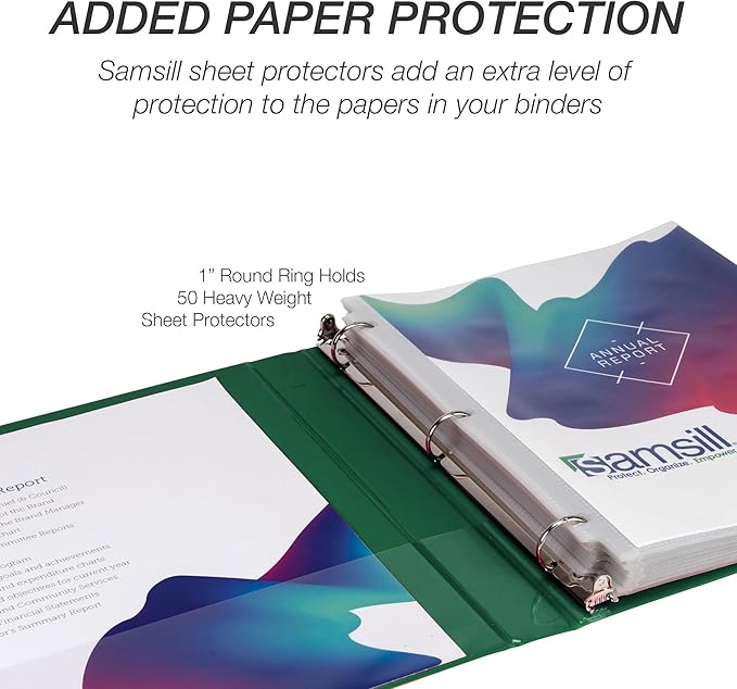 Samsill 1 Inch 3 Ring Binder, Made in USA, Economy Round Ring, Clear View Cover, 200 Sheet Capacity - for School, Home, Office - Forest Green