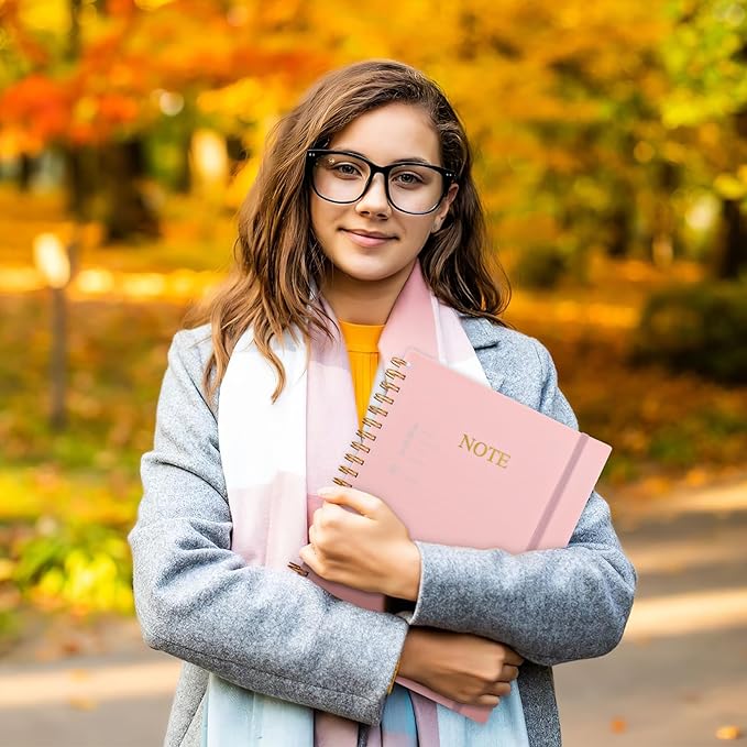 Spiral Notebook, 8.5” x 11” Notebooks for Work, 300 Numbered Pages College Ruled Notebook, Large Notebook for School with 24 Tabs, A4 Notebook Journal for Women Men, Thick Paper, Back Pocket, Pink