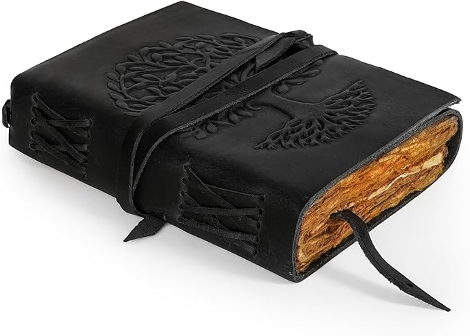 LUXEORIA Tree Of Life Leather Journal for Women and Men, Handcrafted Leather Journal for Writing Womens, Sketchbook, Travel Diary with Unlined Deckle Paper, Black 5x7