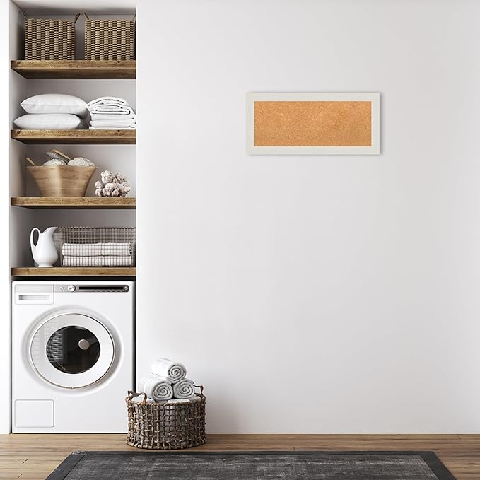 Amanti Art Natural Cork Board for Wall, 15x33 Vision Board with White Frame, Medium Corkboard Office Decor for Home Organization, Country Rustic Corkboard Pinboard to Display Items for Home