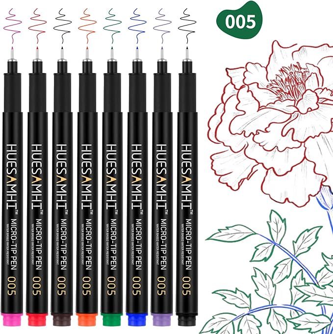 005 Micro Pen,8 Colors Waterproof Ink,FineLiner Pens for Art Illustration,Sketching, Anime, Bullet journal,and Technical Drawing