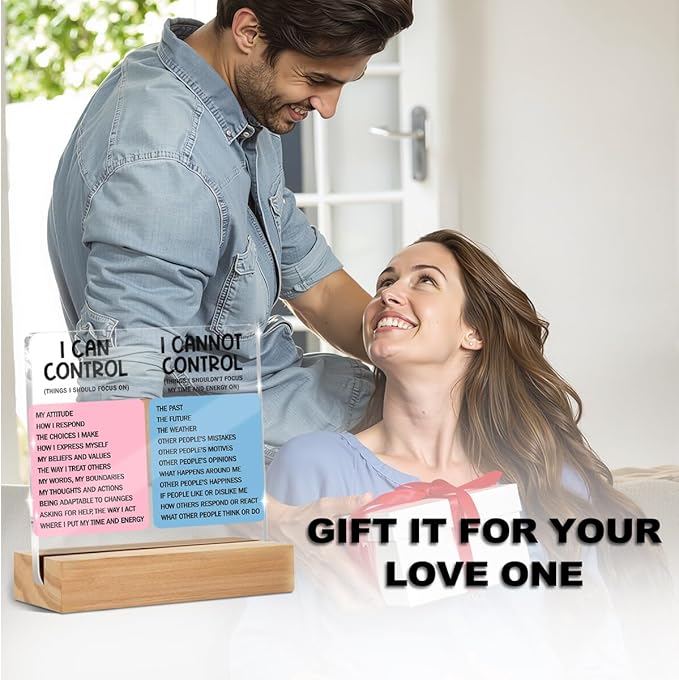 Mental Health Desk Decor Things I Can Control Acrylic Sign, Inspirational Gifts for Women Coworkers, Therapist Office Art Decor for Desk Gadgets Table Top Cubicle Living Room Bedroom Decorations 2