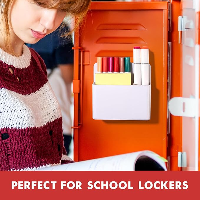 BEYGORM 2 Pack Plastic Magnetic Pen Holder for Refrigerator, Dry Erase Marker Holder for Whiteboard,Magnet School Locker Organizer Accessories, Pencil Cup, Pen Caddy, Classroom Organization(White)