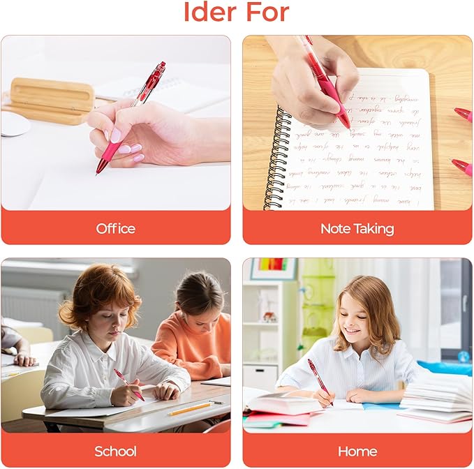 M&G 12Pcs Gel Pens, 0.5mm Red Ink Gel Pens Fine Point, Quick Dry Gel Ink Pens Bulk Smooth Writing with Soft Anti-Slip Grip Retractable Design for Journaling Coloring Office Supplies School Women Men