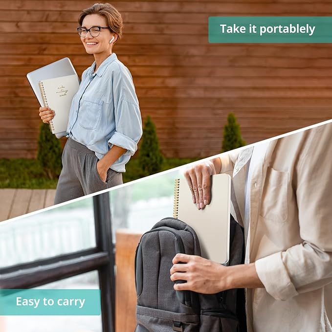 Taja Meeting Notebook for Work Organization - Work notebook with action items, Meeting Minutes Planner Notebook, Perfect Office Supplies for Men & Women - Beige