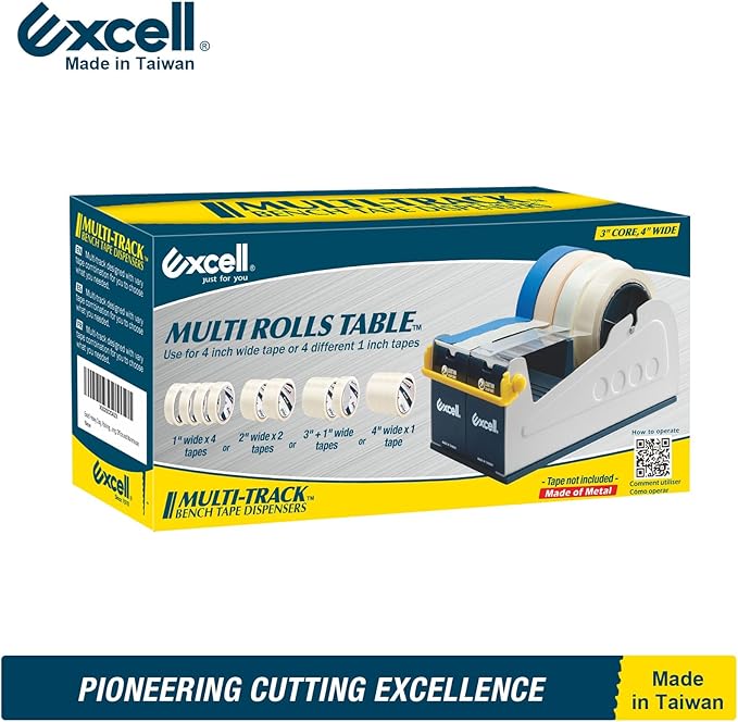 Excell Heavy Duty Steel Desk Tape Dispenser (4" Wide) with Safety Blade Cover, Desk Top Dispenser for Home,Office, Shop, Retail Store and Warehouse Wrapping Purpose