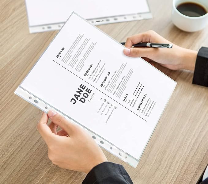 TYH Supplies 50 Pack Clear Sheet Protectors for 3 Ring Binder | 8.5 x 11 Inch | Glossy Standard 11 Hole Plastic Page Protectors for Home, Office, and School | Top Loader Plastic Sleeves