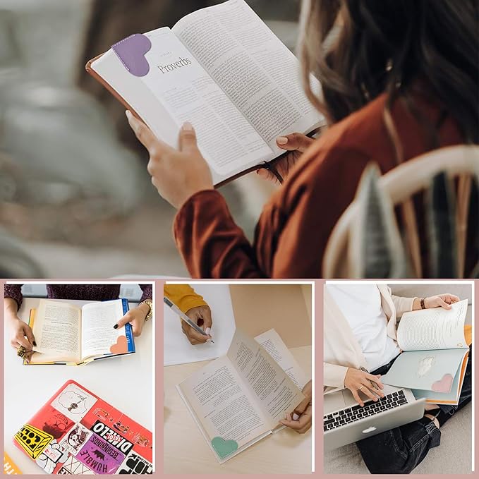 Leather Heart Bookmarks - Winjeto 6 Pieces Cute Corner Page Book Marks for Teachers Students Book Reading Lovers, for School Office Home Supplies (Love(6pcs))