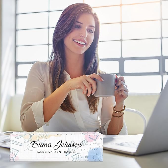 Custom Name Plate for Desk, Personalized Acrylic Office Name Sign with Name & Title, Elegant Desk Decor for Women Men, Employee Appreciation Gift (Teacher-1)