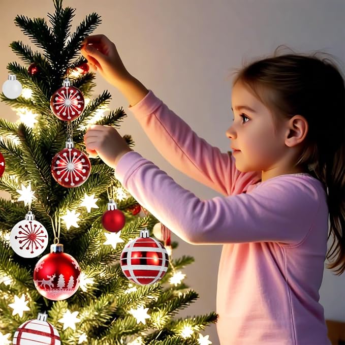 24PCS Christmas Ball Ornaments Set Xmas Tree Decoration Balls 2025 Shatterproof Hanging Colored for Party Wedding Home Party Outdoor Indoor White & Red