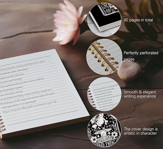 Tarot Frog Spiral Notebook,Gothic Style Skull Notebook Journal for Work Office School Teacher,Cute Notebooks for School Supplies Home Office,Black Hard Cover Journal Notebooks