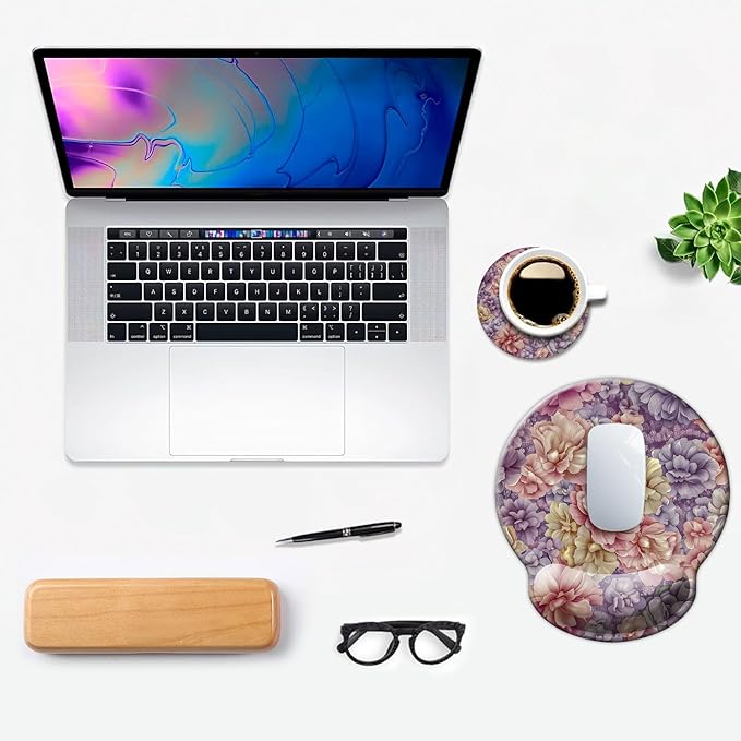 Ergo Comfort Gel Wrist Rest Mouse Pad-Ergonomic Office Mousepad with Wrist Support-Non-Slip, Design Desk Accessories Mat for Home&Game Decor Boho Floral