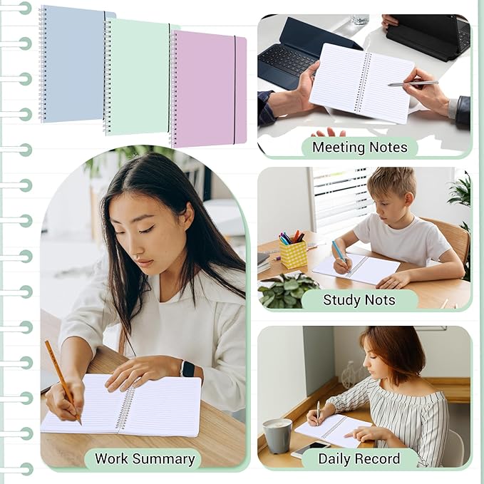 3 Pcs Spiral Notebook 5.9x8.3, 140 Pages Small Notebook for Women A5 College Ruled Journals Cute Notebooks with Large Pockets and Index Stickers for Home School Office Use(Purple, Green, Blue)