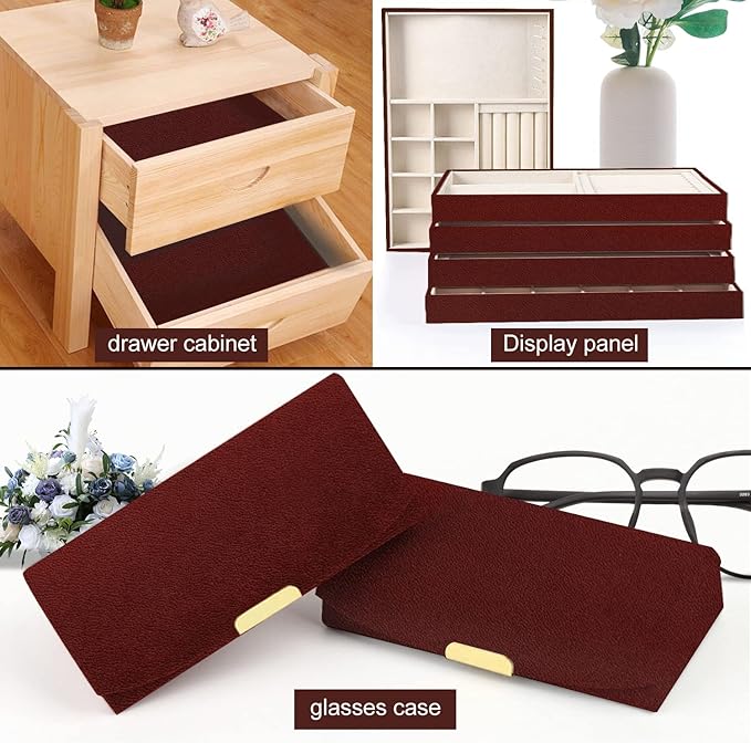 Removable Velvet Flock Self Adhesive Felt Fabric Liner Brown Velvet Drawer Liner for Jewelry Drawer Craft Felt Fabric Sheet Art & Craft Making 14.2" x 98"