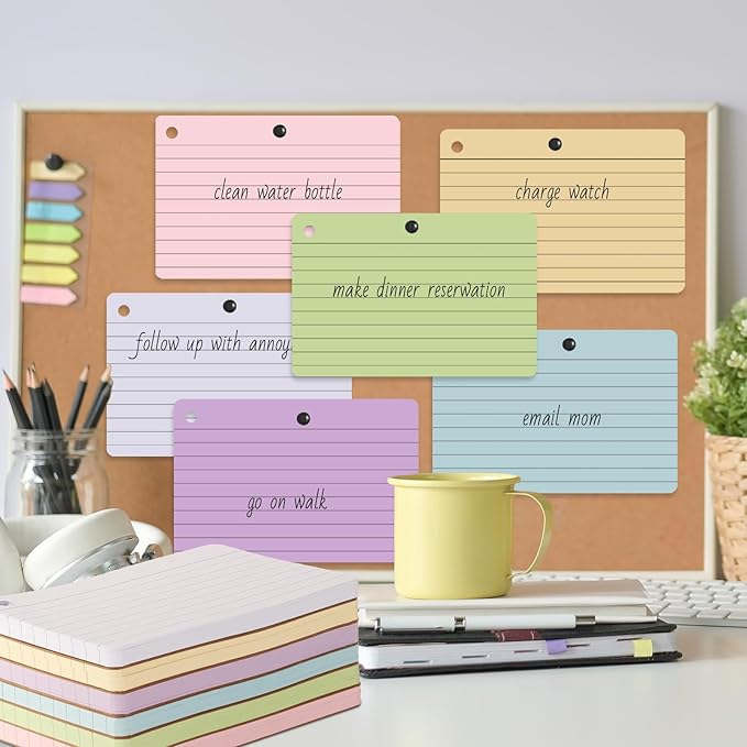 6 Pack Lined Index Cards 4 x 6 Inches, 360 PCS Colored Ruled Index Flashcards Lined Flash Cards with Rings, Note Cards Punched for Study, Office and Home