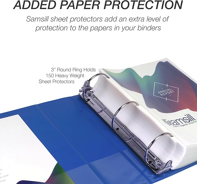 Samsill 3 Inch 3 Ring Binder, Made in USA, Economy Round Ring, Clear View Cover, 550 Sheet Capacity - for School, Home, Office -Dark Blue