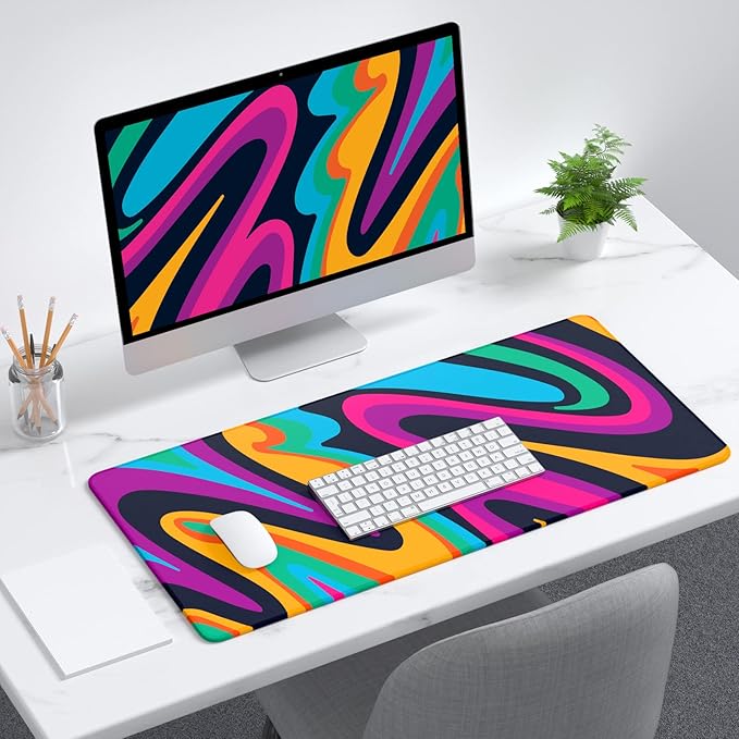 Desk Mat, 32" x 12" XXL Extended Large Gaming Mouse Pad, Desktop Decor Desk Pad, Cute Men Women Office Supplies and Accessories, XL Mouse Mat for Laptop & Keyboard, Colorful Abstract Painting