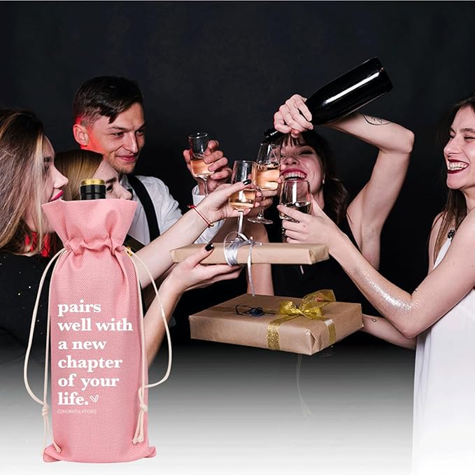 Pink Funny New Chapter Wine Bag New Beginnings Gifts for Women Men Farewell Gifts for Friends Going Away Gifts for Coworkers Women Men Moving Away Gifts for Friends New Teacher Gifts