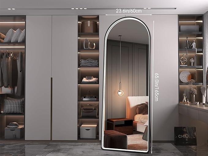 Hasipu 65" X 24" Full Length Mirror with Lights, Black Frame Arch Led Mirror Full Length and 3 Colors Temperatures & Brightness Adjustable,Light Up Mirror Full Body for Bedroom Cloakroom Living Room