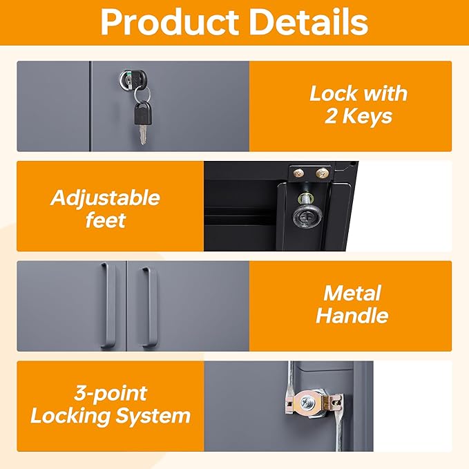 STANI Metal Garage Storage Cabinet with Lock, 71" Steel Lockable File Cabinet, Locking Steel Storage Cabinet with 4 Adjustable Shelves for Home, Office, Warehouse, Garage, School