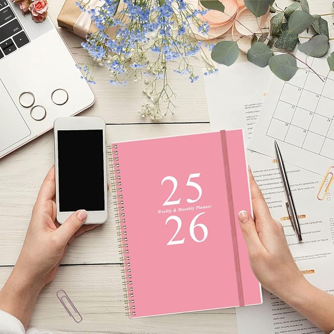 2025-2026 Planner - Academic Planner 2025-2026 from July 2025 to June 2026 with 12 Monthly Tabs, Flexible Cover, Inner Pocket, 8.5" x 11", Pink