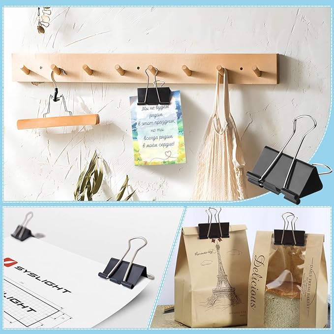 48 Pack Extra Large Binder Clips 2 Inch Paper Clip Large Binding Clip, Jumbo Paperclips Bulk, Heavy Duty Big Paperwork Clamp Black, School Teachers Office and Kitchen Home Supplies