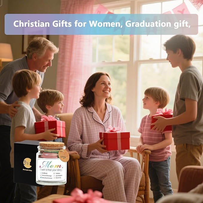 Mom, I Want to Hear Your Story Jar with 90 PCS Cards, Mothers Day Birthday Gifts From Daughter Son, Christmas Mother in Law New Mom Gifts Conversation Cards for Family