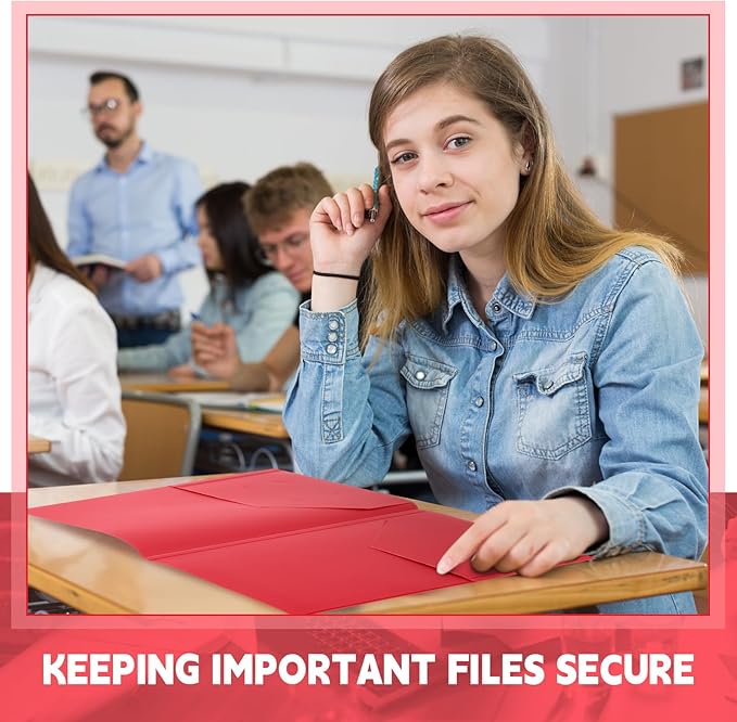 Teling 24 Pcs Plastic Folders with Front Clear Pocket and Business Card Holder 2 Pocket Heavy Duty Folders Plastic Letter Size Paper for Business School Office Supplies (Red)