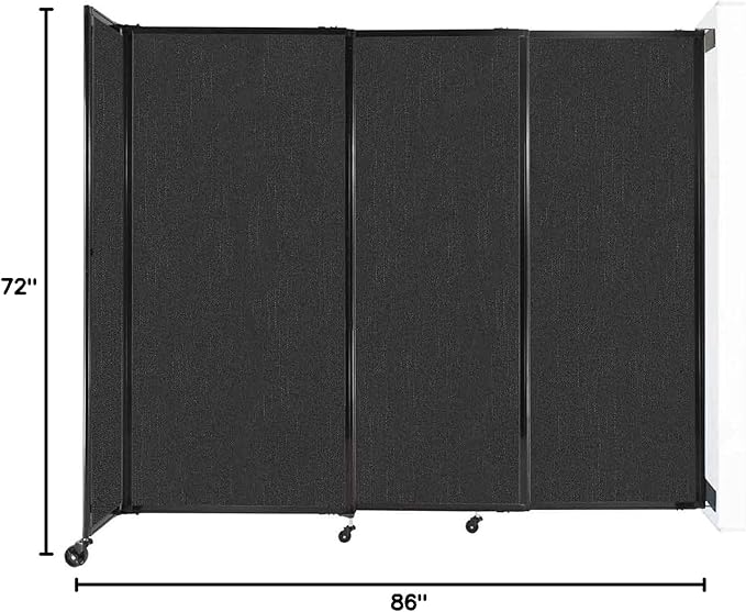 Wall-Mounted Sliding StraightWall Room Divider | Adjustable Widths | Locking Wheels | Room Separator | Up to 7'2" Wide x 6' Tall Black Fabric Panels