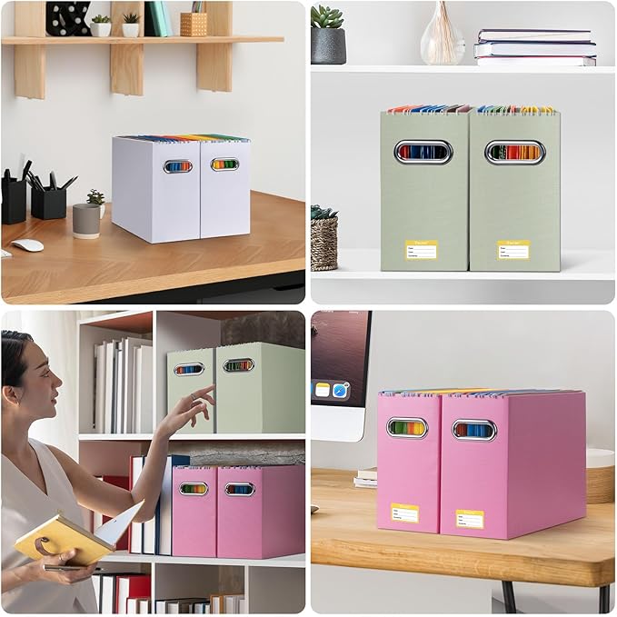 BALEINE File Organizer Box, Cardboard File Folder Organizer with Handle for Letter Size, Portable Collapsible Hanging Filing Box for Home Office Document Storage (4 Pack, Beige)