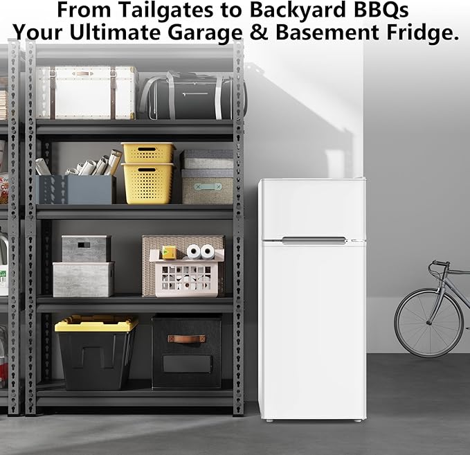 4.5 Cu.Ft Mini Fridge with Freezer, 2 Door Compact Refrigerator, Small Fridge with Adjustable Thermostat Energy Ultra Quiet, Mini Fridge Removable Glass Shelves for Bedroom Office Dorm White