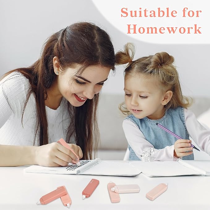 Temiary 6Pcs Mini White Correction Tapes, Quick Dry Smooth Pull Out for Writing, Aesthetic Cute Correction Tape Set Easy To Use for Students School Office Supplies (Pink)