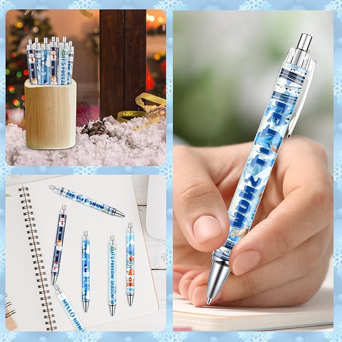 Hello Winter Ballpoint Pens -36 Pcs Polar Bear Snowman Penguin Pens Set Retractable Smooth Writing Pen Bulk Gifts for Men Women Office Classroom Home Bookish Students Teacher Christmas Gift