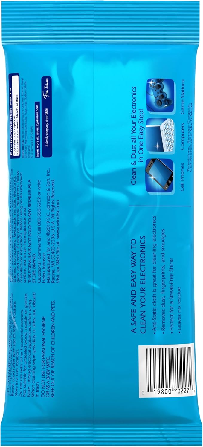 Windex Electronic Cleaning Wipes, Pre-Moistened Screen Wipes for TVs, Phones, and Other Electronics, Resealable for a Freshness Lock, 25 Count (Pack of 3)