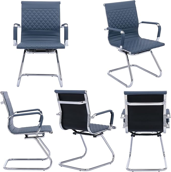 Office Guest Chairs Reception Chairs Waiting Room Chairs Set of 8 Conference Room Chair with Mid Back, Modern PU Leather Desk Chairs, Navy