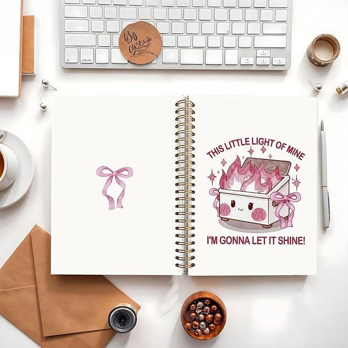 Cute Dumpster Fire Notebook Journal for women, Pink Bow Cute Spiral Notebooks for Women Girls,Dumpster Fire Gifts, Funny Office Gifts for Coworkers, 5.5x8.3 Inch
