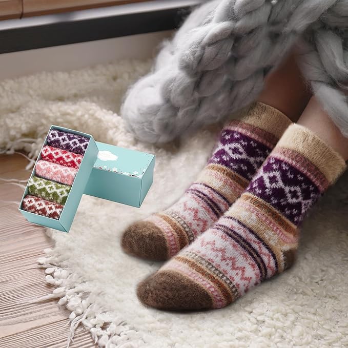 ICEIVY 5 Pair Fuzzy Cozy Socks for Women - Warm Comfy Soft Casual Home Sleep Winter Wool Socks - Gifts for Women