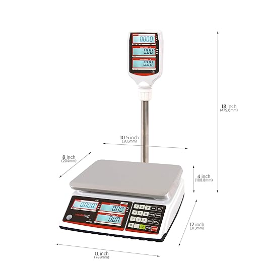VisionTechShop TVP-60P Price Computing Scale with Pole Display, Lb/Oz/Kg, 60lb Capacity, 0.01lb Readability, NTEP Legal for Trade COC #19-038, NSF Certified