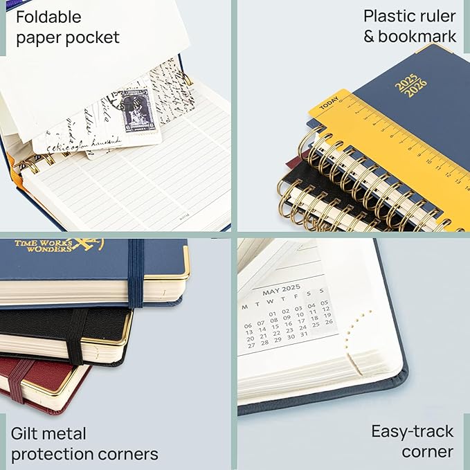 POPRUN Academic Planner 2025-2026 (July 2025-June 2026), Daily Weekly and Monthly Appointment Book (Wirebound Hard Cover - 10'' x 8'') with Hourly Time Slots, Tabs, 100 GSM - Light Yellow