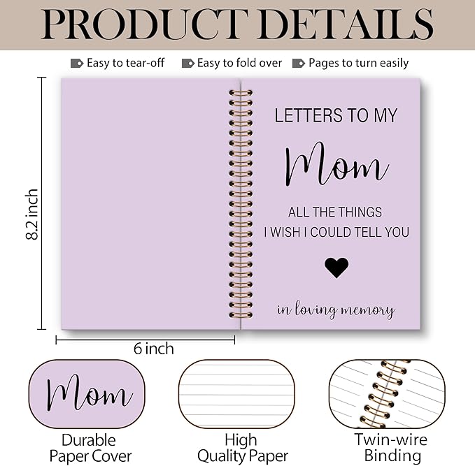 Memorial Gifts for Loss of Mom Grief Notebook Journal, Letters to My Mom in Heaven Journal, Sympathy Notebooks Gifts for Loss of Mom Women, In Loving Memory Sympathy Gifts, 6x8.2(Purple)
