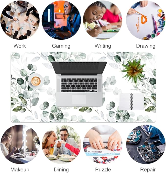 Colorful Star Large Mouse Pad, PU Leather Waterproof Desk Mat, Computer Gaming Mouse Pad, XXL Full Extended Mousepad Non Slip Desk Pad for School Office Home 31.5" x 15.7" - Soft Eucalyptus