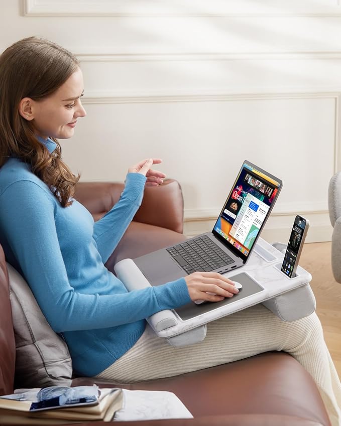HUANUO Lap Desk - Fits up to 17 inches Laptop Desk, Built in Mouse Pad & Wrist Pad for Notebook, Laptop, Tablet, Laptop Stand with Tablet, Pen & Phone Holder, Marbling