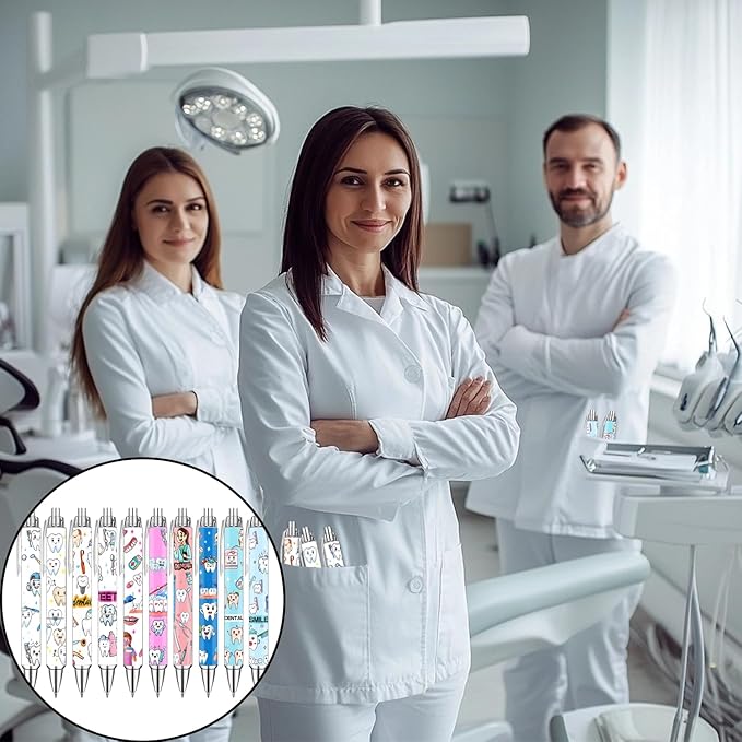 Cute Dental Pens Set – Tooth & Dentist-Themed Ballpoint Pens for Dental Hygienists, Assistants, Students, Kids – Fun Oral Care Stationery for Clinic, School, or Office – Perfect Dentist Gift, 10 Pack