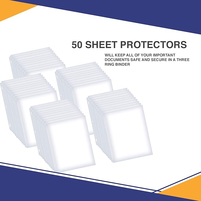 Performore 50-Pack Clear Sheet Protectors | 8.5 x 11 Inch Heavy Duty Plastic Sleeves | Top Loading Reinforced Hole Page Protectors | Archival Acid-Free Non-Glare for 3 Ring Binders Documents Photos