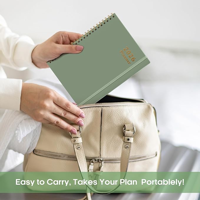 2026 Planner, Weekly and Monthly Calendar Planner, January 2026 - December 2026, Hardcover 2026 Calendar Planner Book with Tabs For Women & Men, Inner Pocket, Spiral Bound, Perfect for Office Home School Supplies - A5 (6.3" x 8.5"), Green