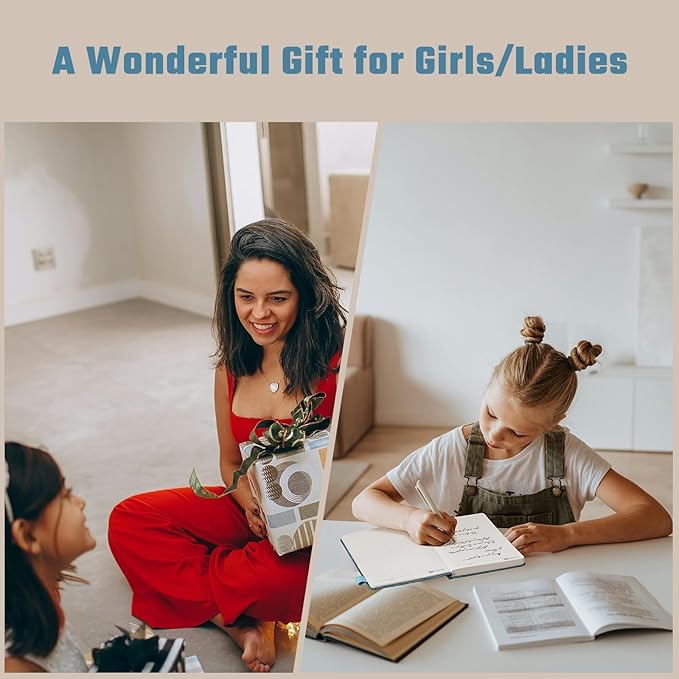 Sunflower Journal for Girls Women Journals for Writing 100GSM College Ruled A5 Leather Notebook for Girls Ages 8-12 Flower Diary with Heart-shaped Shadow, 5.7" x 8.3", Blue